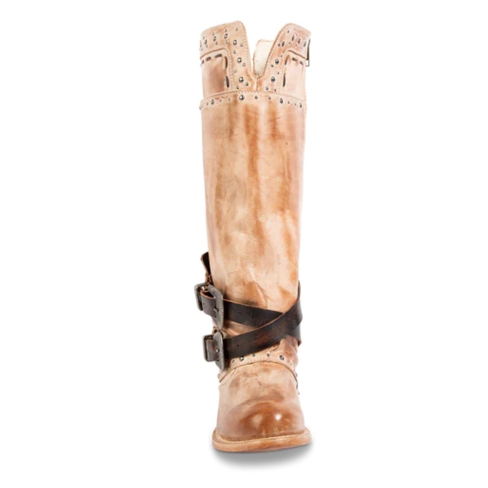 Tan Leather Knee-High Boots with Buckle Detail
